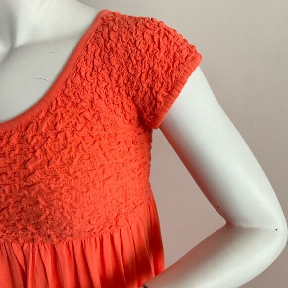 Free People All Eyes On You Smocked Midi Vibrant Orange Dress L - Picture 6 of 10